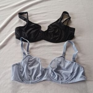 INLYRIC Lot of 2 Sheer Bras Demi Plunge Mesh See Through Stretch 36D Black Blue